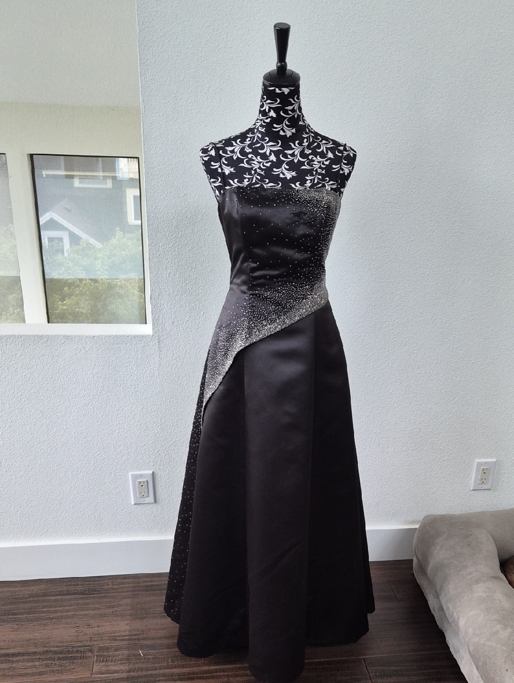 Jovani Strapless Black Gown with Silver Beaded Detail